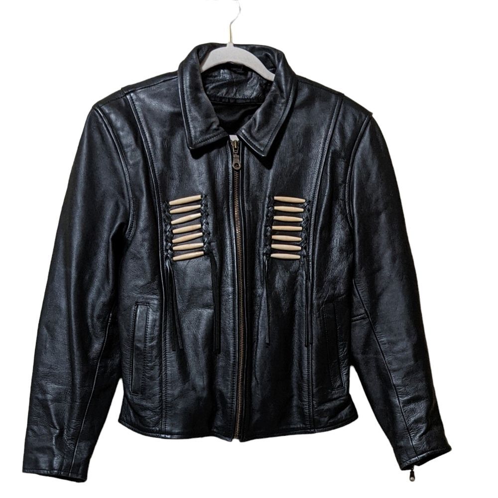 Vintage Moto motorcycle leather jacket no liner native southwestern Fringe 12